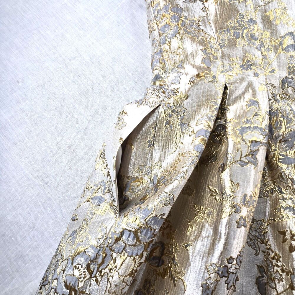 Vince Camuto Metallic Floral Jacquard Fit & Flare Dress Gold Gray 12 NWT - Picture 7 of 15